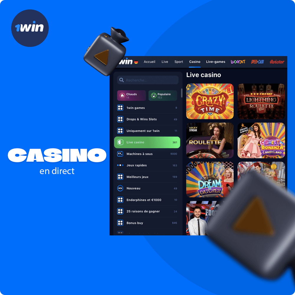 Large gamme de casino en direct 1win
