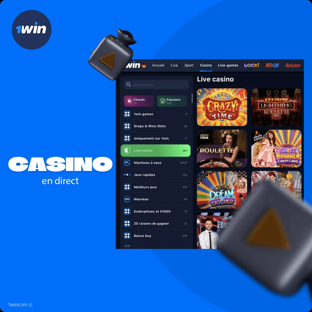 Large gamme de casino en direct 1win
