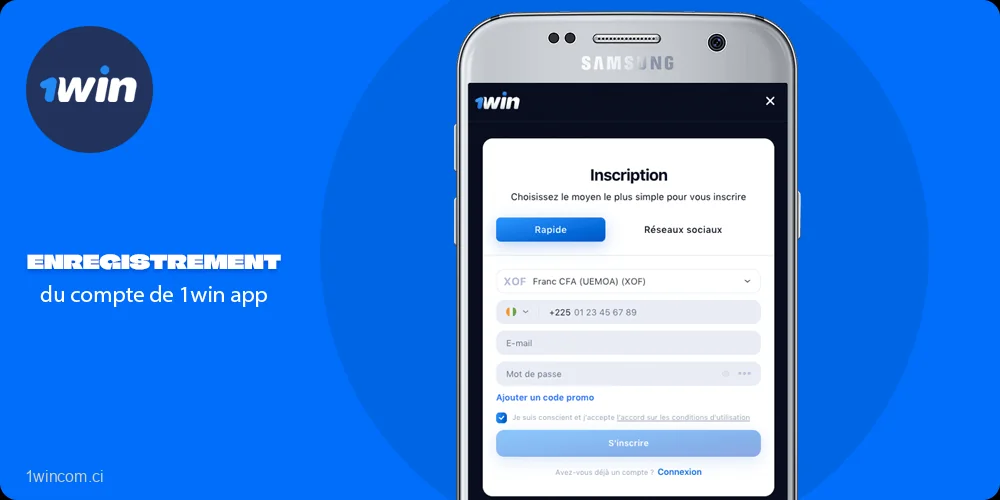 Description de Enregistrement de compte d'application 1win