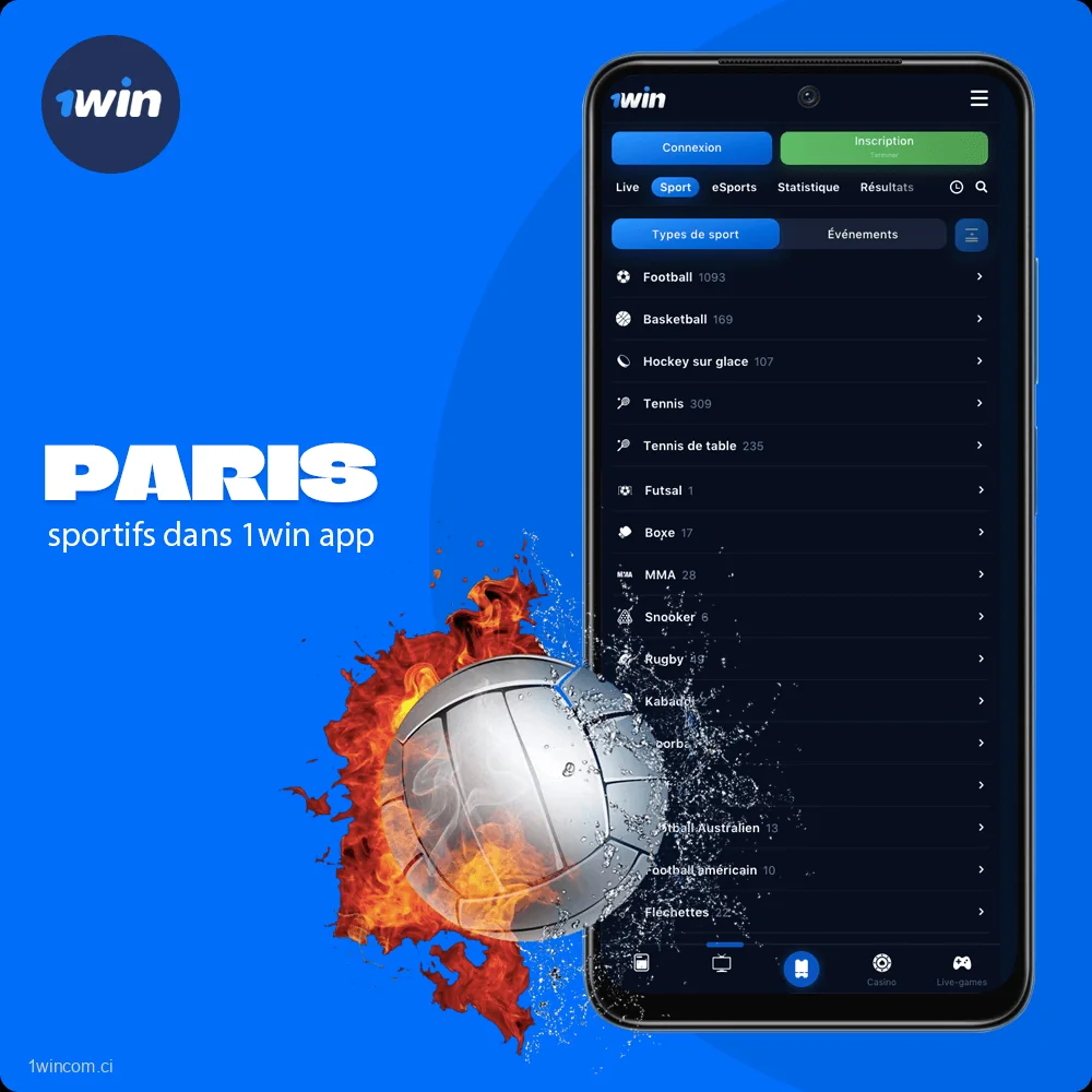 Large gamme de paris sportifs dans l'application 1win