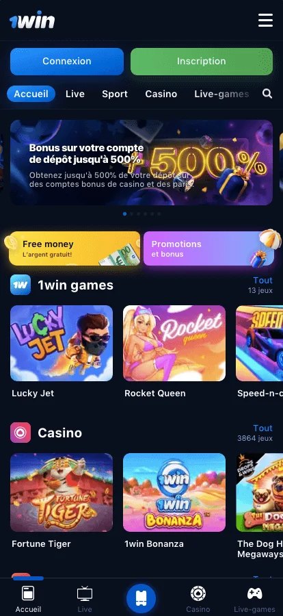 1win Application mobile Capture decran 1