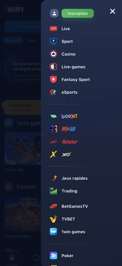 1win Application mobile Capture decran 5