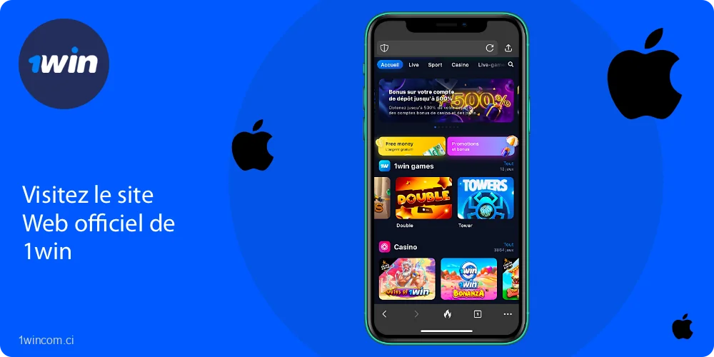 Pour télécharger l'application 1win pour iOS, vous devez vous rendre sur le site officiel, en utilisant votre iPhone ou votre iPad
