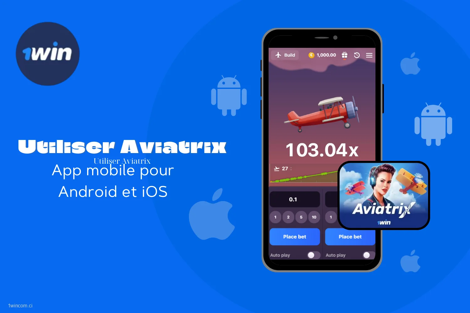 Jouez à Aviatrix 1win sur votre téléphone portable en installant l'application gratuite pour Android ou iOS.