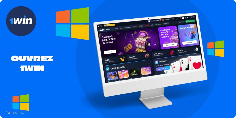 Pour télécharger l’application 1win pour Windows, vous devez ouvrir le site Web du bookmaker